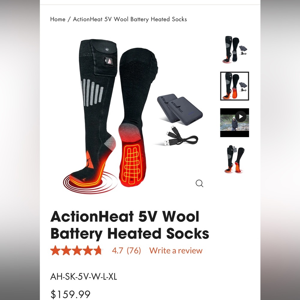 5v rechargeable heated wool socks